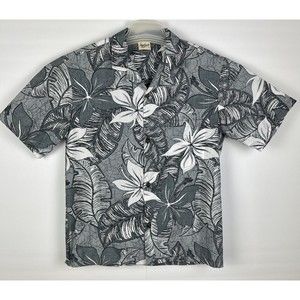 Royal Creations Vintage Made In Hawaii USA Gray Floral Button Shirt Mens Large
